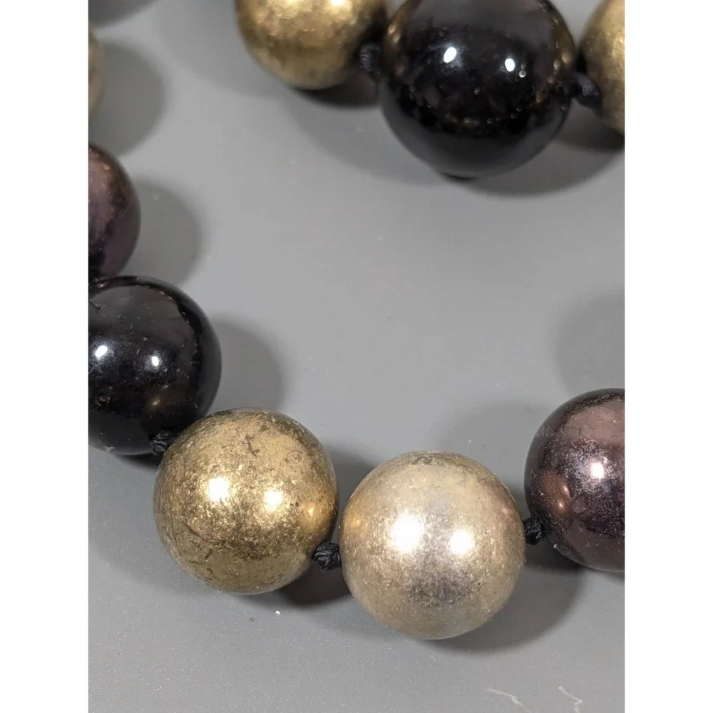 Bronze‎ Tone Black Bead Chunky Magnetic Clasp Rhinestone Necklace Bracelet Set